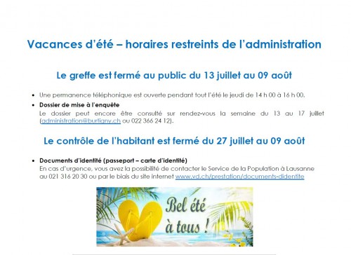 Horaires d'été de l'administration communale